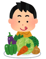 様々な野菜を食べようとして舌づみしているイラスト