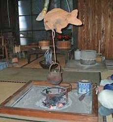 火の付いたいろりの写真