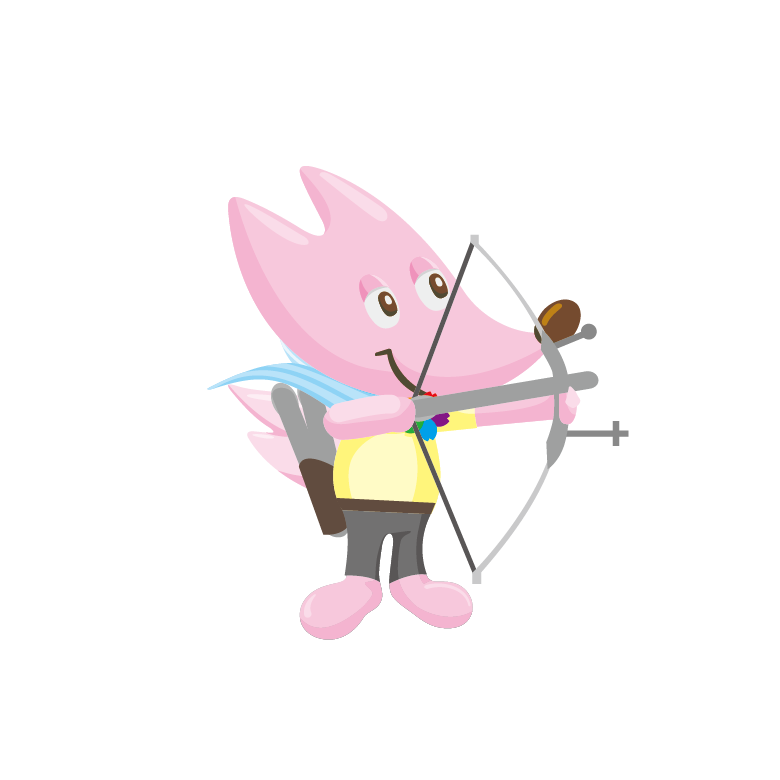ピンク色のキツネがアーチェリーをしているイラスト