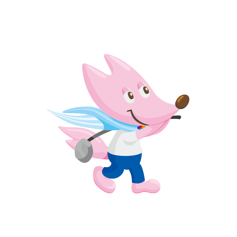 ピンク色のキツネがゴルフクラブを振っているイラスト