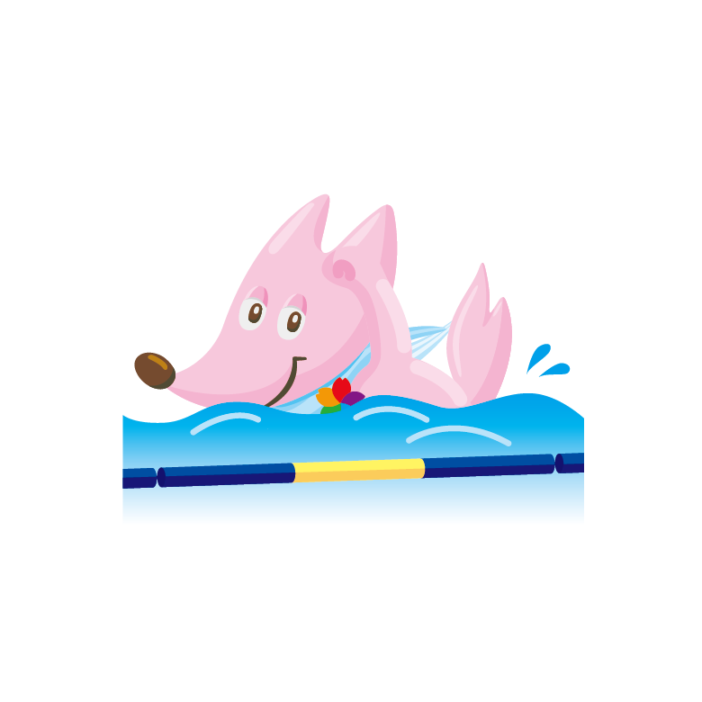 ピンク色のキツネがプールを泳いでいるイラスト