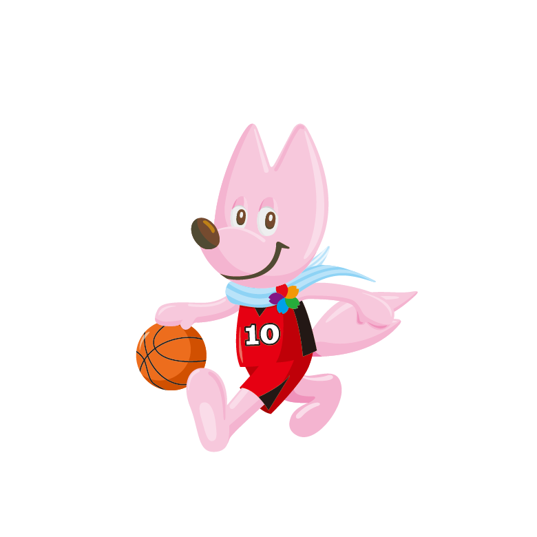 ピンク色のキツネがバスケットボールを持っているイラスト
