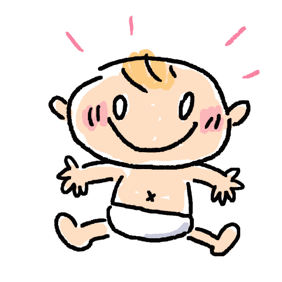 おむつを履いた乳幼児が笑っているイラスト
