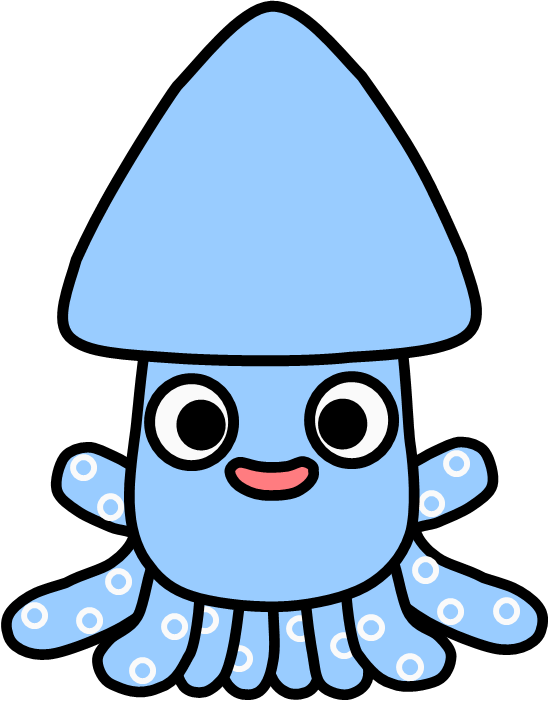 水色のイカのゆるキャラ、活イカくんのイラスト