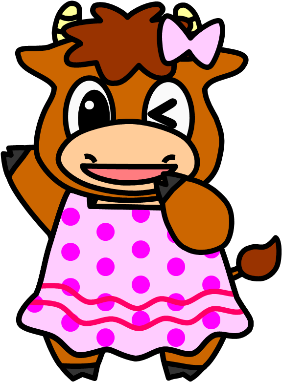 桃色のリボンとワンピースを着ている牛のゆるキャラ、但馬牛子ちゃんのイラスト