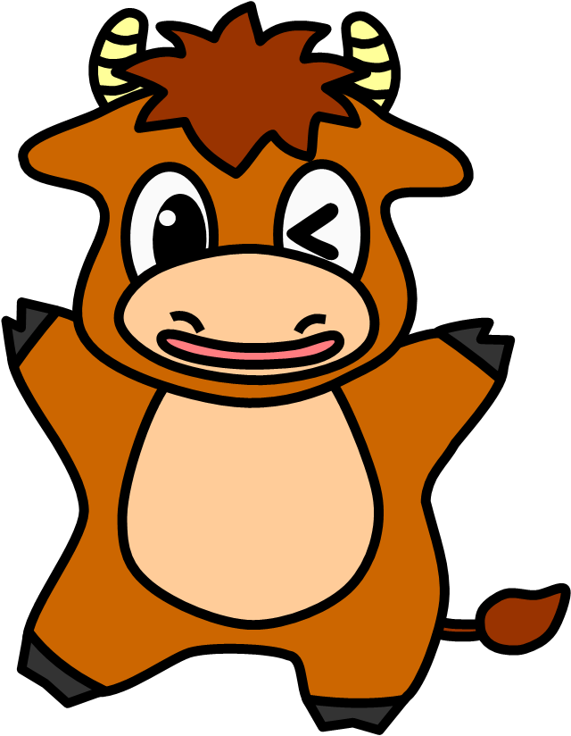 ウィンクをしている牛のゆるキャラ、但馬牛太郎のイラスト