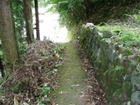 土手と石垣の間に人が歩ける道が伸びている写真