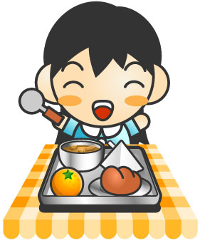 児童が給食を食べている様子のイラスト