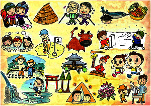 様々なイベントやレジャーで町を興す市民たち参加者たちのイラスト