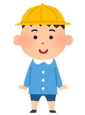 黄色の帽子をかぶり水色の服を着ている笑顔の幼児のイラスト