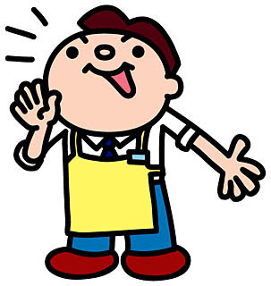 エプロンを着て呼びかけをしている人物のイラスト