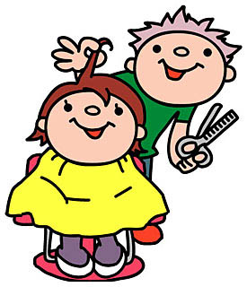 はさみを使って散髪をしている人物のイラスト