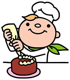 チョコレートケーキの盛り付けをしている人物のイラスト