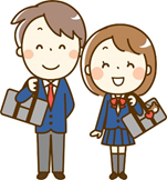 学校の制服を着て鞄を持っている学生たちのイラスト