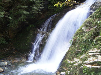 激しく流れ落ちている滝の写真