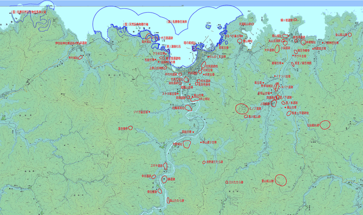 香美町の遺跡(香住区）の分布地図