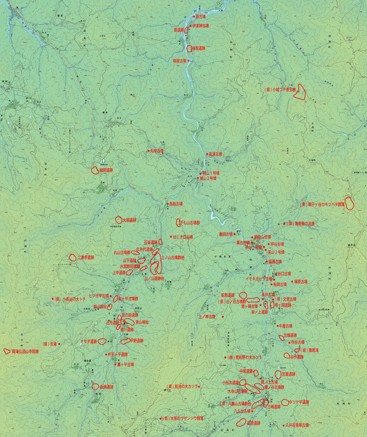 香美町の遺跡（小代区、村岡区）の分布地図