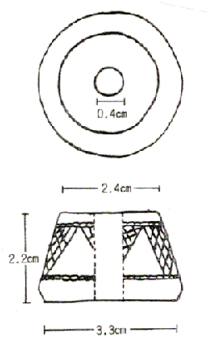 模様の書かれた丸や台形の寸法が描かれた図
