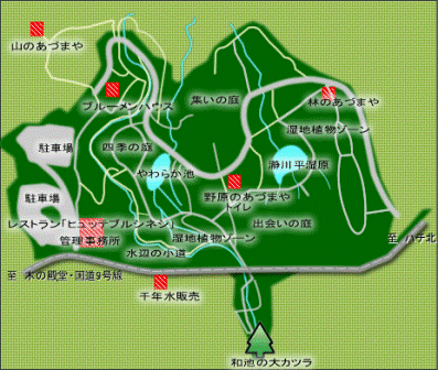 植物園全体と駐車場の位置を示した地図