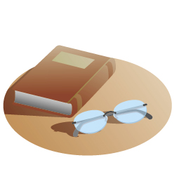 本と眼鏡がテーブルに置かれているイラスト