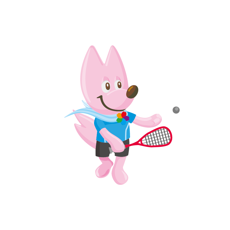 ピンク色のキツネがラケットを持っているイラスト