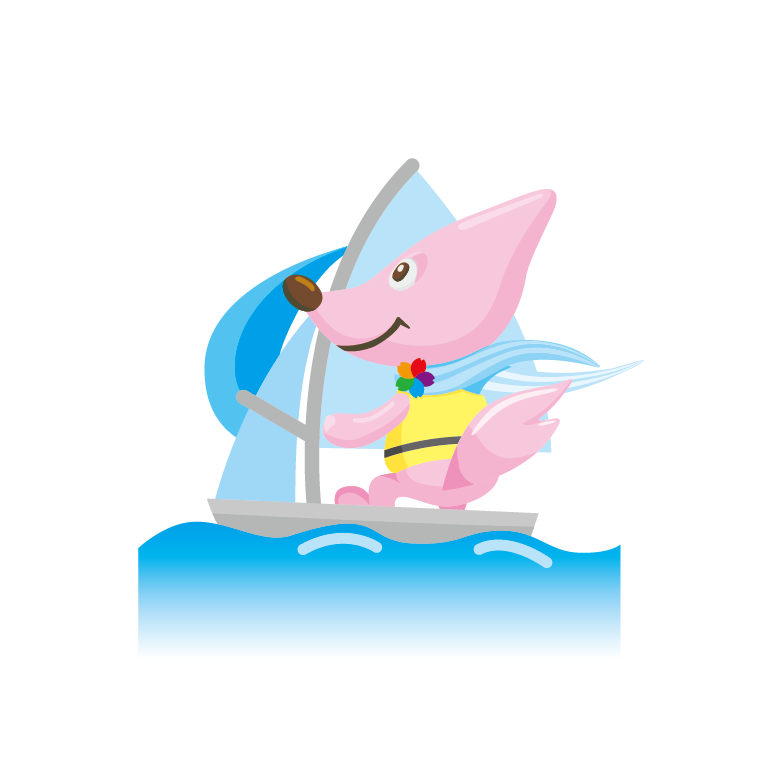 ヨットに乗ったピンク色のキツネのイラスト