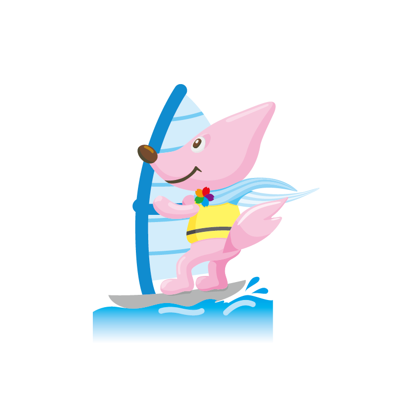 ピンク色のキツネがヨットを操作しているイラスト