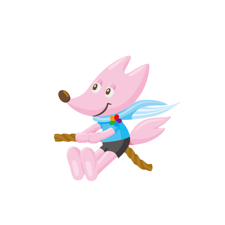 ピンク色のキツネがロープを引っ張っているイラスト