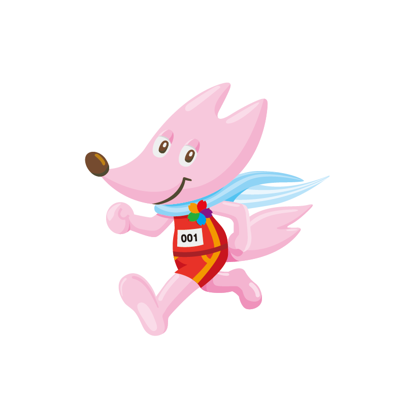 ピンク色のキツネがスポーツウエアを着ているイラスト