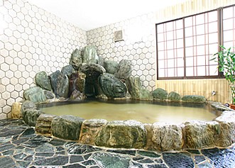 濁り湯が入った岩風呂の写真