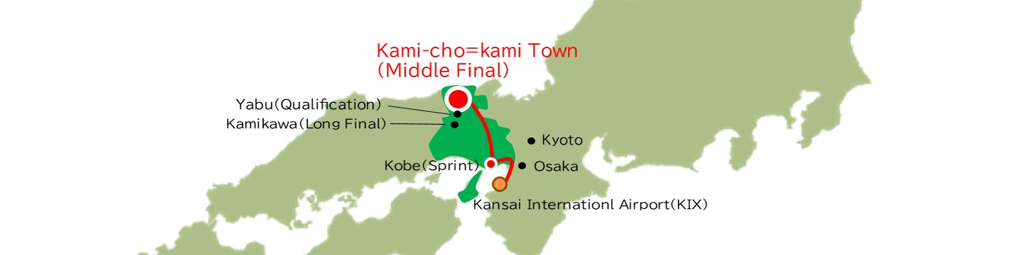 香美町のスプリント・ミドル決勝の開催場所を示している日本地図