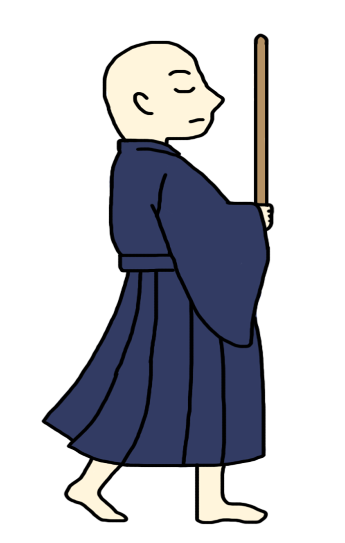 警策をもって歩く僧侶のイラスト