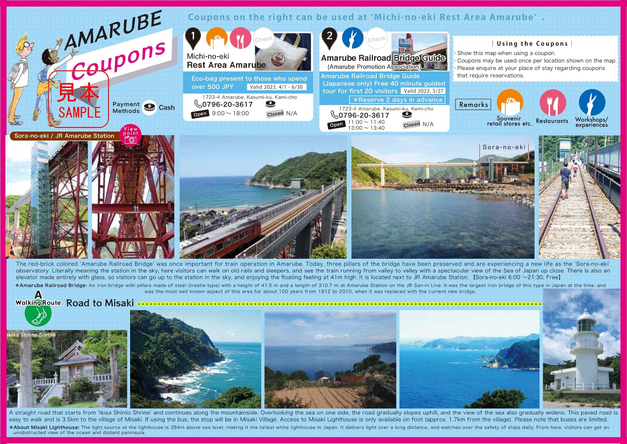 クーポンとコースの詳細を記した英語版の余部ウォーキングマップ