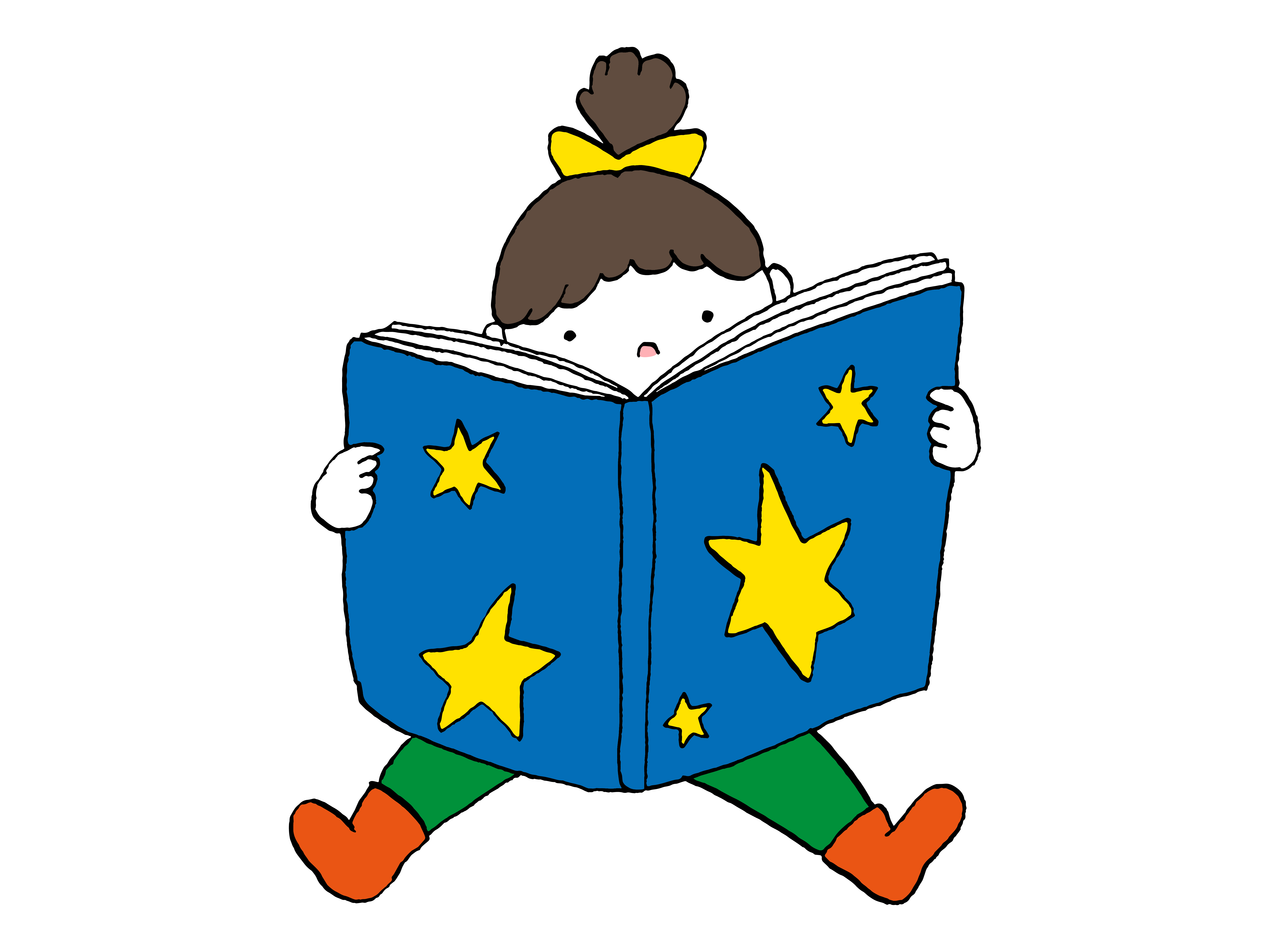 女の子が大きな本を広げて読んでいるイラスト