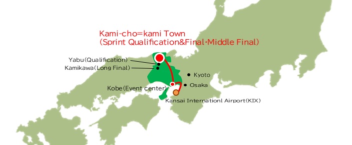 香美町のスプリント・ミドル決勝の開催場所を示している日本地図