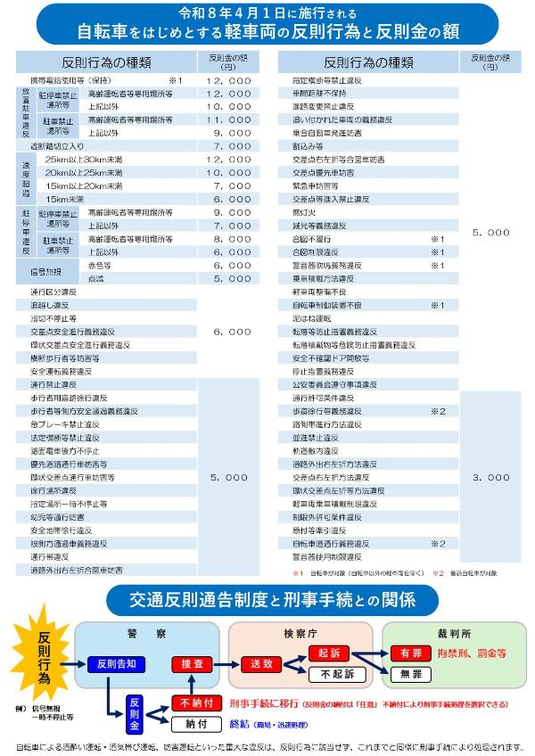 反則と反則金についてのチラシ