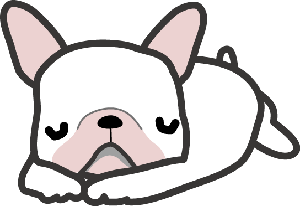 ピンクと白のねむる犬のイラスト