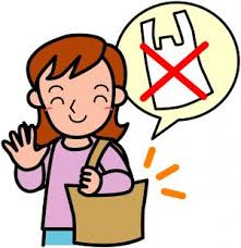 マイバッグを持った女性がレジ袋不要とジェスチャーするイラスト