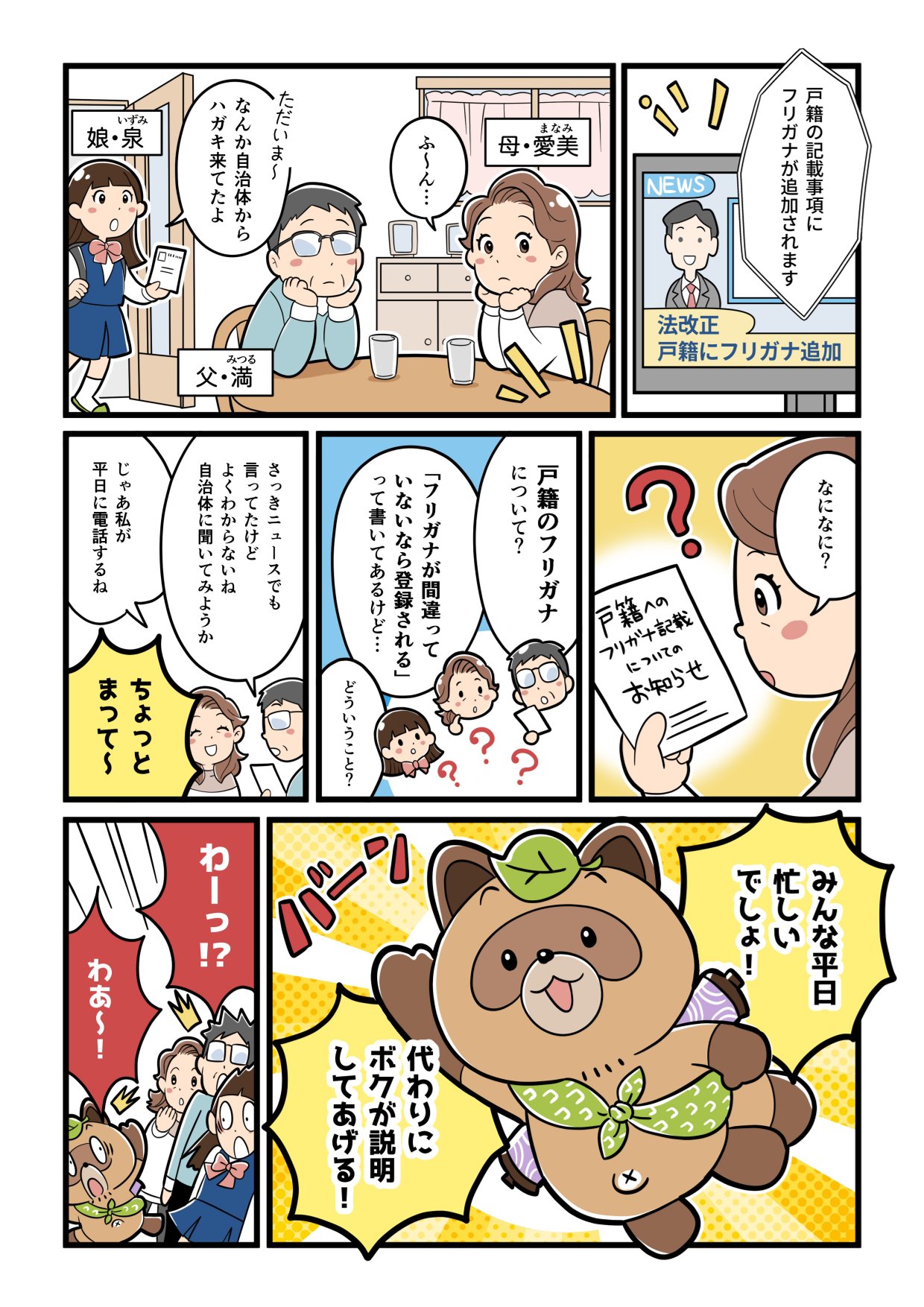戸籍へのフリガナ記載に関するマンガ1ページ