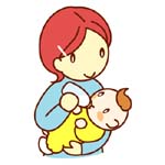 女性が左腕で抱えた赤ちゃんに、哺乳瓶でミルクを与えているイラスト