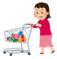 ショッピングカートを押している女性のイラスト