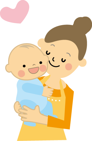 エプロンをつけた女性が赤ちゃんを抱いているイラスト