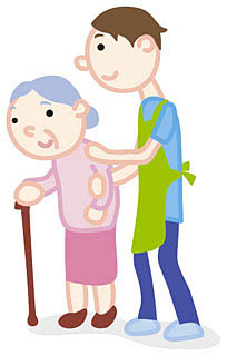 高齢女性をサポートする介護スタッフのイラスト